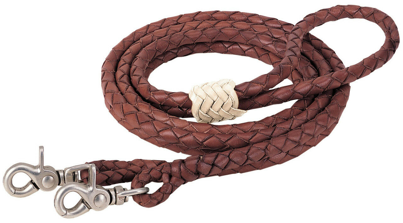 Western Brown Leather Softy Braided  Roping Reins 96" Long With Trigger Snap