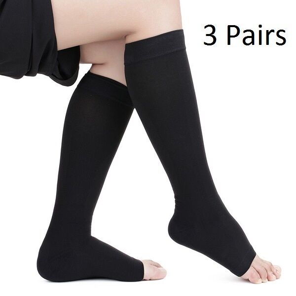 Open Toe Compression Socks Support Stockings Men's Women's S~xxl ~ (3 Pairs)